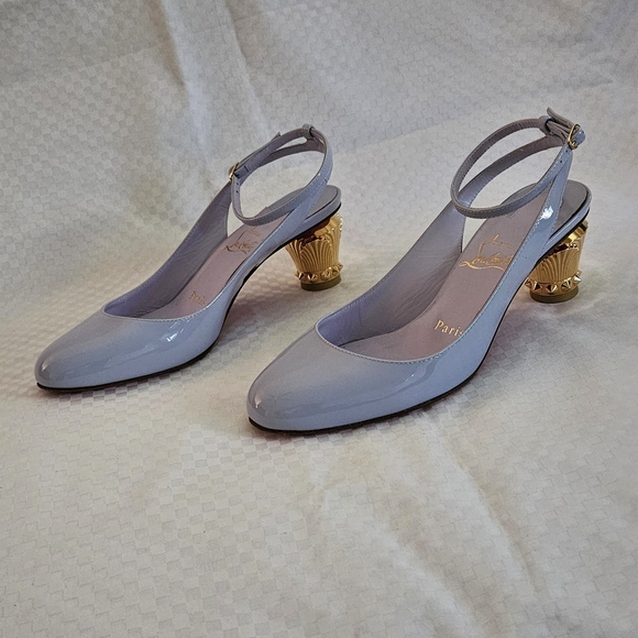 Women's Christian Louboutin Light Grey Patent Leather Luxury Heels Size 6 US - Picture 8 of 16
